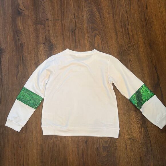 llmmer Kids St. Patrick's Day Sweatshirt Green Shamrock Sequin 9-10 - Picture 3 of 5